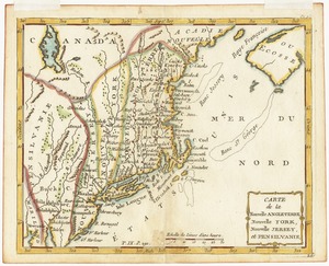 Carte de la Nouvelle Angleterre, Nouvelle York, Nouvelle Jersey et Pensilvanie