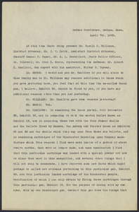 Sacco-Vanzetti Case Records, 1920-1928. Defense Papers. Moore's interview with Albert H. Hamilton, April 7, 1923. Box 16, Folder 1, Harvard Law School Library, Historical & Special Collections