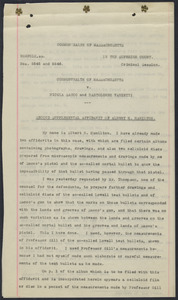 Sacco-Vanzetti Case Records, 1920-1928. Defense Papers. Second Supplemental Affidavit of Albert H. Hamilton, October 24, 1923. Box 16, Folder 6, Harvard Law School Library, Historical & Special Collections