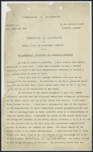 Sacco-Vanzetti Case Records, 1920-1928. Defense Papers. Supplementary Affidavit of Albert H. Hamilton (incomplete), n.d. Box 16, Folder 8, Harvard Law School Library, Historical & Special Collections