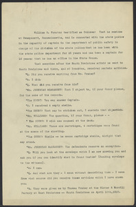 Sacco-Vanzetti Case Records, 1920-1928. Defense Papers. Testimony of William H. Proctor, n.d. Box 16, Folder 12, Harvard Law School Library, Historical & Special Collections