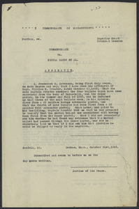Sacco-Vanzetti Case Records, 1920-1928. Defense Papers. Affidavits of Frederick G. Katzmann and Harold P. Williams, October 30-31, 1923. Box 16, Folder 27, Harvard Law School Library, Historical & Special Collections