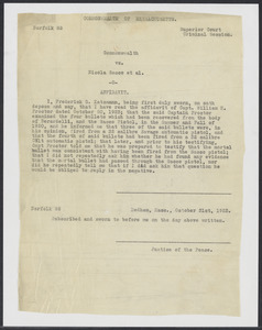 Sacco-Vanzetti Case Records, 1920-1928. Defense Papers. Affidavit of Frederick G. Katzmann, October 31, 1923. Box 16, Folder 28, Harvard Law School Library, Historical & Special Collections