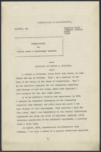 Sacco-Vanzetti Case Records, 1920-1928. Defense Papers. Affidavit of Merton A. Robinson, October 29, 1923. Box 16, Folder 29, Harvard Law School Library, Historical & Special Collections