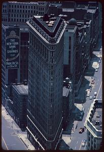 Elevated view from Empire State Building of Flatiron Building, Manhattan, New York