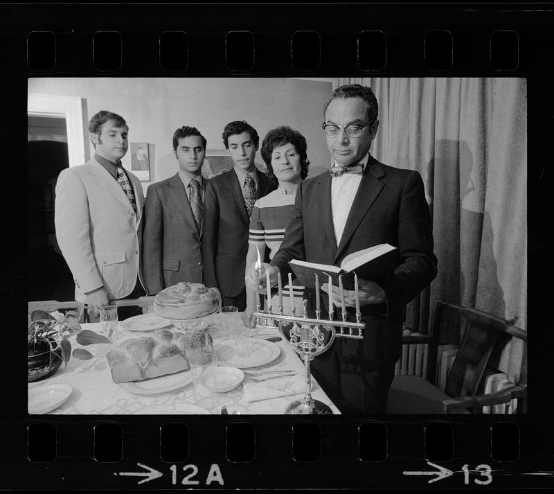 Lensen family lights Hanukkah candles, Brookline Digital Commonwealth