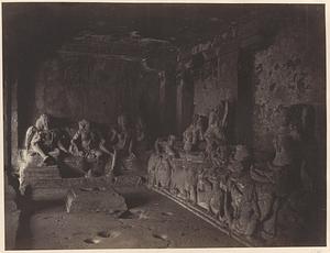 Sculpture in the north side of the Sapta Matarah Hall (Hall of Sacrifice), Kailasa temple, Cave 16, Ellora Caves, India