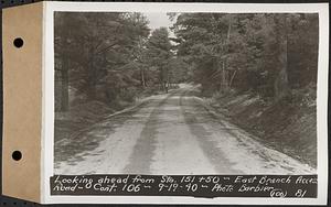 Contract No. 106, Improvement of Access Roads, Middle and East Branch Regulating Dams, and Quabbin Reservoir Area, Hardwick, Petersham, New Salem, Belchertown, looking ahead from Sta. 151+50, East Branch access road, Belchertown, Mass., Sep. 19, 1940