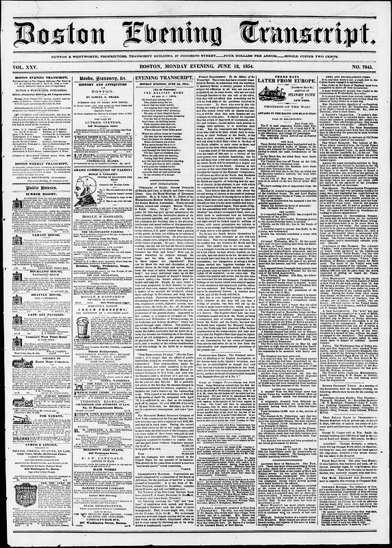 Boston Evening Transcript. June 12, 1854 - Digital Commonwealth