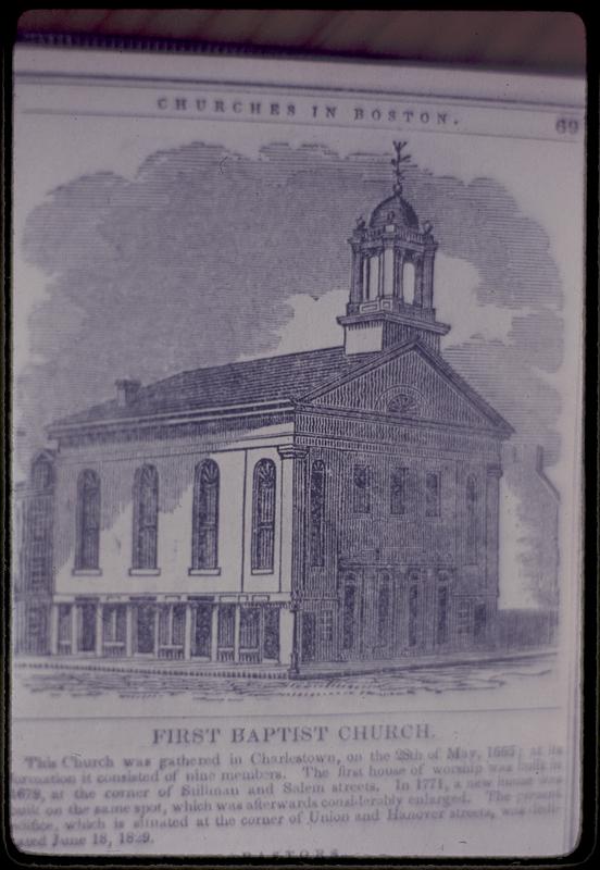 First Baptist Church Boston North End Union & Hanover Streets - from the Boston Almanac drawn 1843