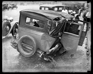 Bandits car wrecked at Grove Hall, Dorchester