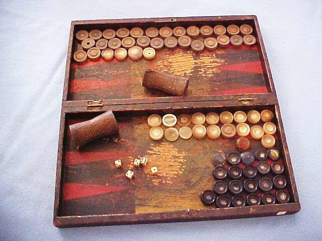 American game box with backgammon and checkers