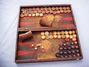 American game box with backgammon and checkers