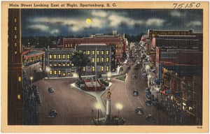 Main Street looking east at night, Spartanburg, S. C.