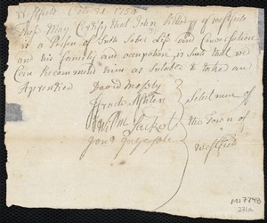 Benjamin Harris indentured to apprentice with John Kellogg of Westfield, 28 July 1754