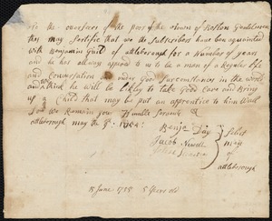 William Camell [Cambell] indentured to apprentice with Benjamin Guild of Attleboro, 3 April 1755