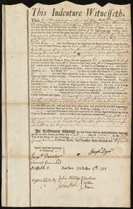 Robert Humphreys [Humphrys] indentured to apprentice with Joseph Dyer of Boston, 6 October 1756