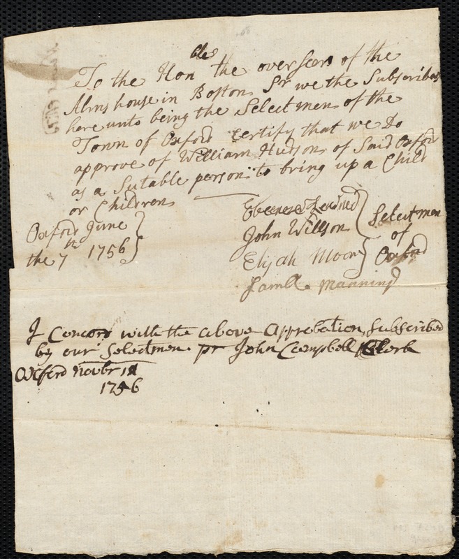 Elizabeth Noel indentured to apprentice with William Hudson of Oxford, 6 July 1757