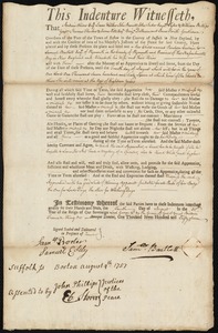 Penelope Curtain indentured to apprentice with Samuel Bartlett of Plymouth, 4 August 1757