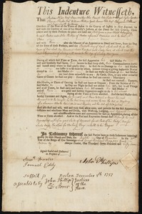 Green Hill indentured to apprentice with John Phillips of Boston, 8 December 1757