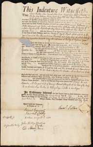 Katherine [Katharine] Miller indentured to apprentice with Samuel Sellon of Boston, 22 July 1758