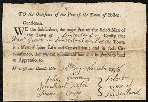 James Thompson indentured to apprentice with Daniel Graves of Sunderland, 7 February 1759
