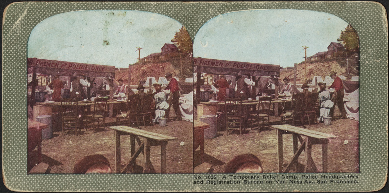 A temporary relief camp, police headquarters and registration bureau on Van Ness Av., San Francisco