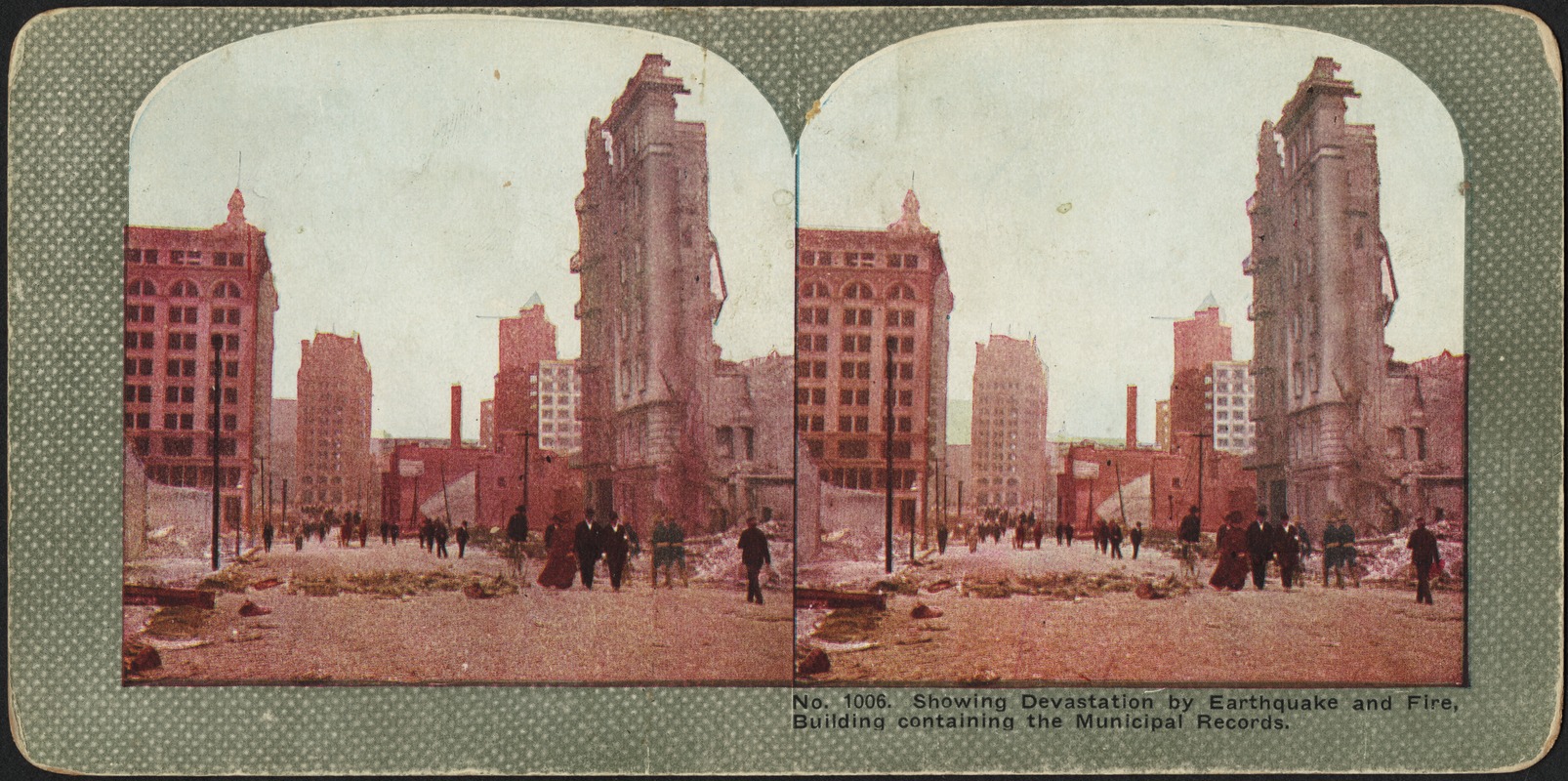 Showing devastation by earthquake and fire, building containing municipal records