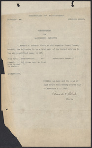 Sacco-Vanzetti Case Records, 1920-1928. Commonwealth v. Vanzetti (Bridgewater Trial). Docket Entries, 1920. Box 1, Folder 8, Harvard Law School Library, Historical & Special Collections
