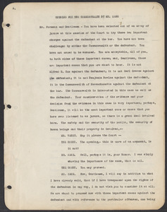 Sacco-Vanzetti Case Records, 1920-1928. Commonwealth v. Vanzetti (Bridgewater Trial). Trial Transcript, pages 1-30, 1920. Box 1, Folder 20, Harvard Law School Library, Historical & Special Collections