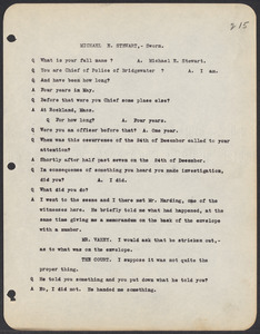 Sacco-Vanzetti Case Records, 1920-1928. Commonwealth v. Vanzetti (Bridgewater Trial). Trial Transcript, pages 215-243 , 1920. Box 1, Folder 27, Harvard Law School Library, Historical & Special Collections