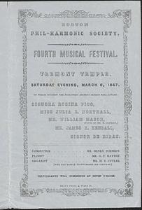 Boston Phil-Harmonic Society, fourth musical festival, Tremont Temple, Saturday evening, March 6, 1847