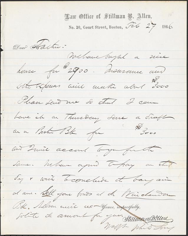 Letter from John D. Long to Zadoc Long, February 27, 1866