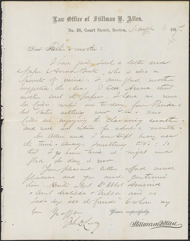 Letter from John D. Long to Zadoc Long and Julia D. Long, March 6, 1867