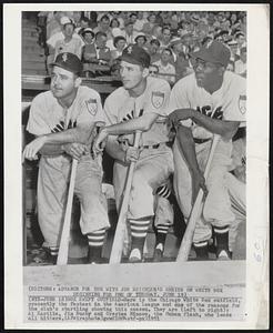 Sox Swift Outfield-Here is the Chicago White Sox outfield, presently the fastest in the American League and one of the reasons for the club's startling showing this season. They are (left to right): Al Zarilla, Jim Busby and Orestes Minoso, the Cuban flash, who leads all hitters.