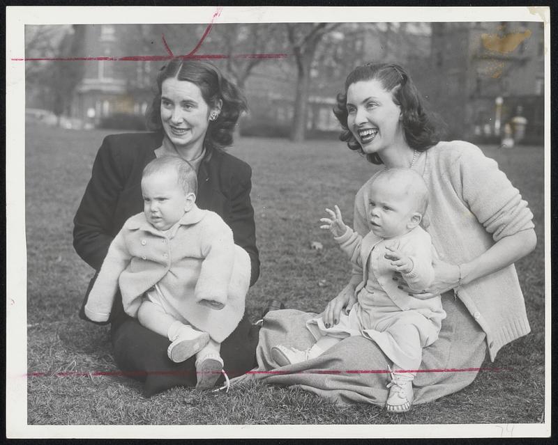 First Taste of Spring was enjoyed by mothers and their children and sailors and their girls by basking in the sun on the Charles River Esplanade yesterday. At top, William Shevlin, 59 River street, left, and Robert McVay, 2 Lime street, Back Bay, who took their mothers in to the sun.