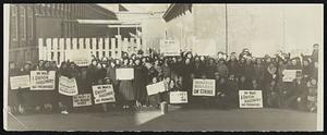 Pickets at mill gate of Monarch Wash. Suit Company.