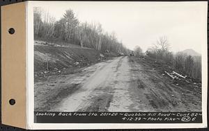 Contract No. 82, Constructing Quabbin Hill Road, Ware, looking back from Sta. 201+20, Ware, Mass., Apr. 12, 1939