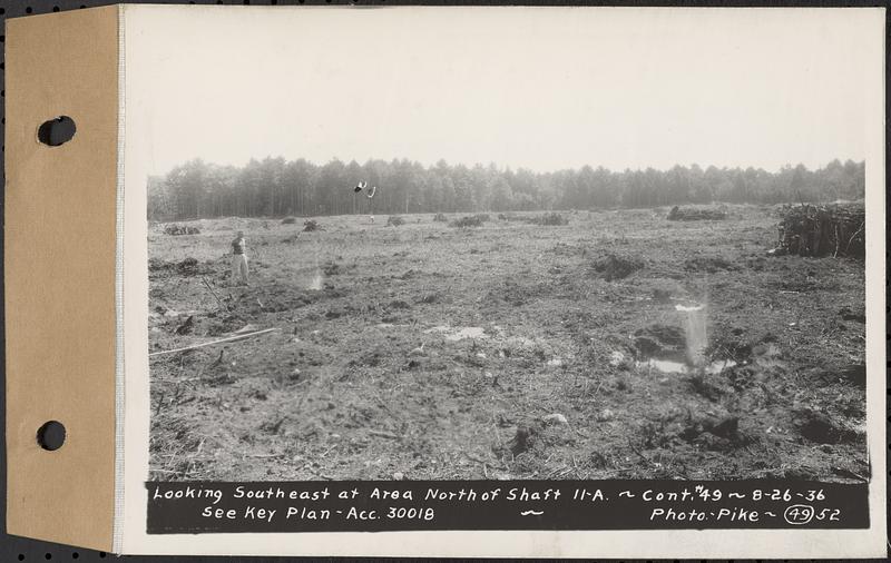 Contract No. 49, Excavating Diversion Channels, Site of Quabbin Reservoir, Dana, Hardwick, Greenwich, looking southeast at area north of Shaft 11A, Hardwick, Mass., Aug. 26, 1936