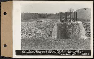 Contract No. 112, Spillway at Shaft 2 of Quabbin Aqueduct, Holden, water being discharged at Shaft 2 at 11:15 am, looking downstream from west bank, Holden, Mass., May 13, 1943