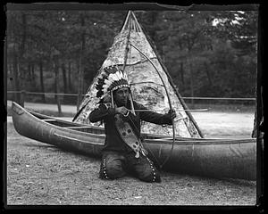 Indian showing off his archery skills [Plymouth]