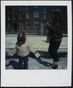 Standing in the snow in Newtowne Court