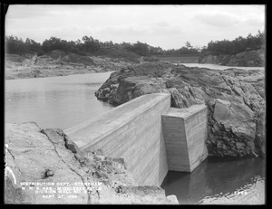 Distribution Department, Northern High Service Middlesex Fells Reservoir, division wall No. 2, from the northwest; between east and west basins, partially filled, Stoneham, Mass., Sep. 27, 1899