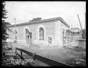 Distribution Department, Northern High Service Spot Pond Pumping Station, southwest corner, from the south, Stoneham, Mass., Sep. 27, 1899