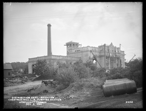 Distribution Department, Chestnut Hill Low Service Pumping Station, northeast corner, from the northeast, Brighton, Mass., Oct. 3, 1899