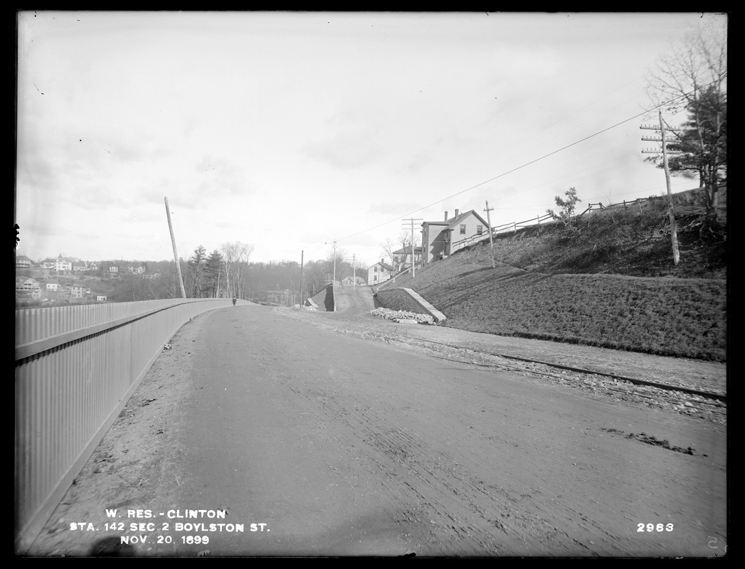 Wachusett Reservoir, Boylston Street, Station 142, Section 2, from the south (compare with No. 2004), Clinton, Mass., Nov. 20, 1899