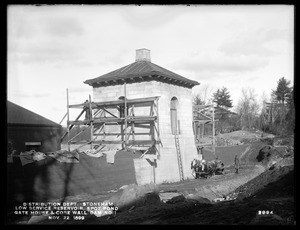 Distribution Department, Low Service Spot Pond Reservoir, Eastern Gatehouse and core wall, Dam No. 1, from the south, Stoneham, Mass., Nov. 22, 1899