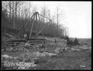 Distribution Department, Low Service Spot Pond Reservoir, derrick and riprap on south shore, Section 4, from the east, Stoneham, Mass., Nov. 22, 1899