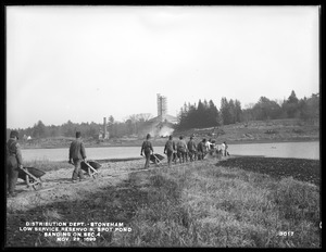 Distribution Department, Low Service Spot Pond Reservoir, sanding on Section 4, from the southwest, Stoneham, Mass., Nov. 29, 1899