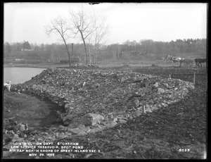 Distribution Department, Low Service Spot Pond Reservoir, riprap on north shore of Great Island, Section 5, from the west, Stoneham, Mass., Nov. 29, 1899